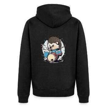 Rockin Igel - Unisex Premium Bio Zip Hoodie - Schwarz - Hinten - Nico (187cm)