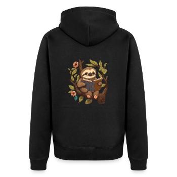 Faultier lesen - Unisex Premium Bio Zip Hoodie - Schwarz - Hinten - Nico (187cm)
