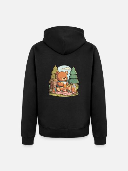 Picnic with a Bear - Unisex Premium Organic Zip Hoodie - black
