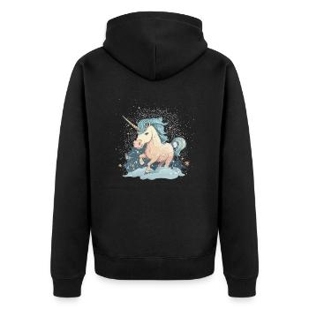 Verschneites Einhorn - Unisex Premium Bio Zip Hoodie - Schwarz - Hinten - Nico (187cm)