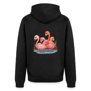 Flamingo-Flock - Unisex Premium Bio Zip Hoodie - Schwarz - Hinten - Nico (187cm)
