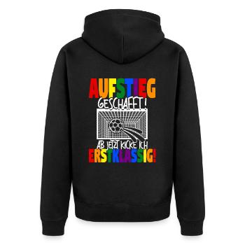 Einschulung Schulkind Fußball Schulanfang Geschenk - Unisex Premium Bio Zip Hoodie - Schwarz - Hinten - Nico (187cm)