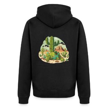 Das Königreich der Kakteen - Unisex Premium Bio Zip Hoodie - Schwarz - Hinten - Nico (187cm)