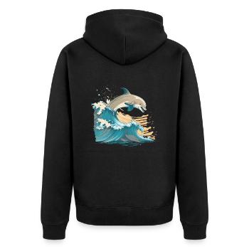 Der fröhliche Delphin - Unisex Premium Bio Zip Hoodie - Schwarz - Hinten - Nico (187cm)