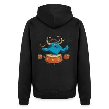 Büffel auf Trommeln - Unisex Premium Bio Zip Hoodie - Schwarz - Hinten - Nico (187cm)