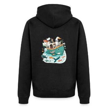 Sail Away: Abenteuer im Ozean - Unisex Premium Bio Zip Hoodie - Schwarz - Hinten - Nico (187cm)