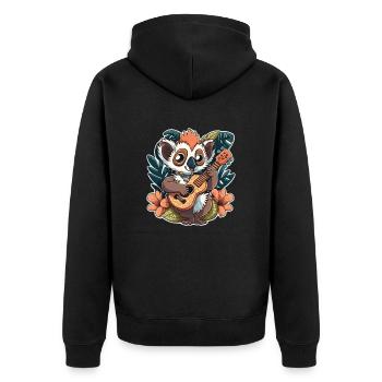Lemur Ukulelist - Unisex Premium Organic Zip Hoodie - black - Back - Nico (187cm)
