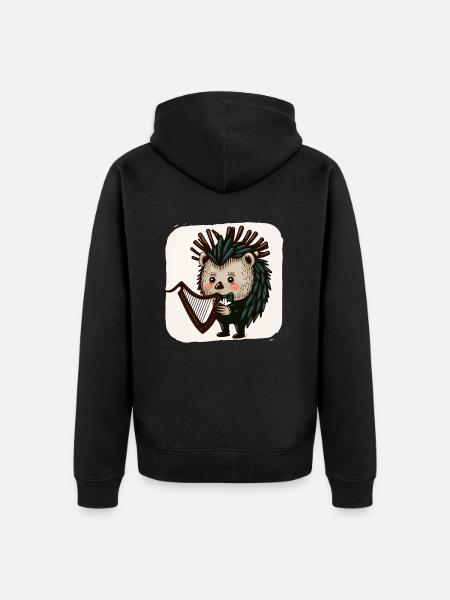 Stachelschwein-Harfenistin - Unisex Premium Bio Zip Hoodie - Schwarz