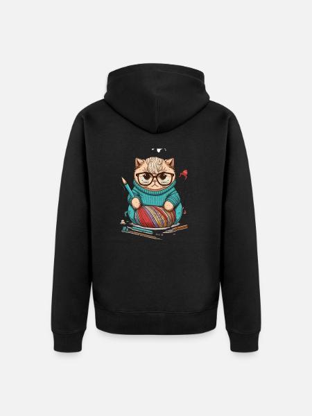 Strickende Katze - Unisex Premium Bio Zip Hoodie - Schwarz
