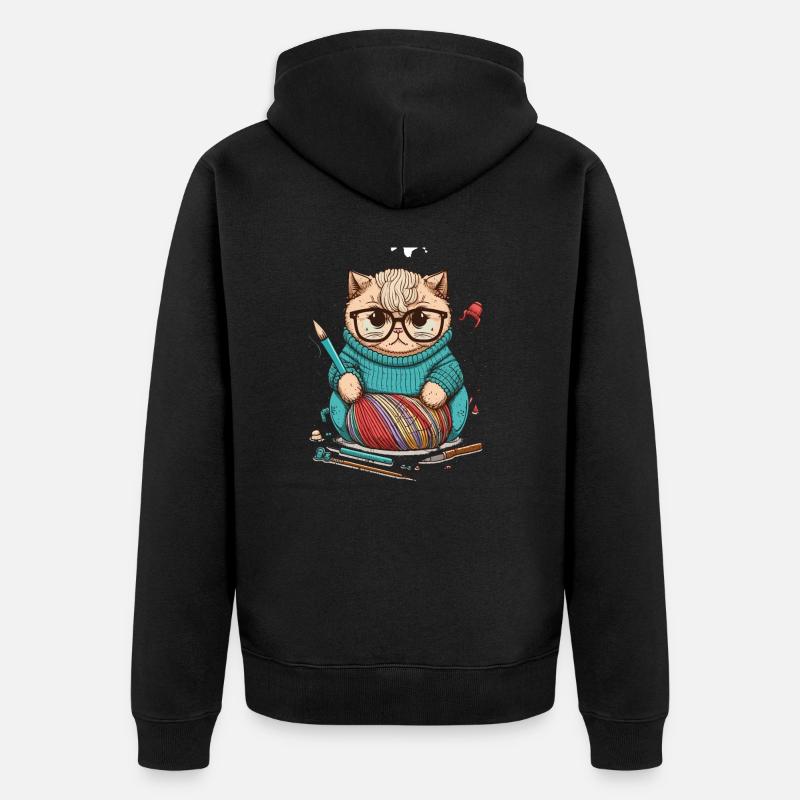 Strickende Katze - Unisex Premium Bio Zip Hoodie - Schwarz