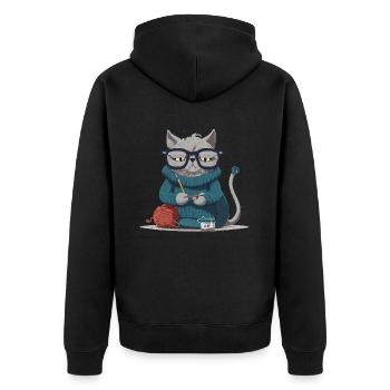 Strickende Katze - Unisex Premium Bio Zip Hoodie - Schwarz - Hinten - Nico (187cm)