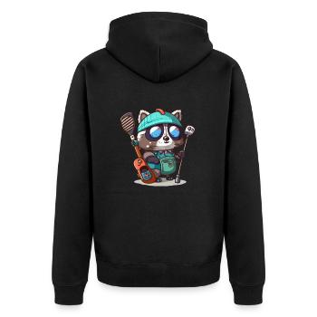 Waschbär-Golfer - Unisex Premium Bio Zip Hoodie - Schwarz - Hinten - Nico (187cm)