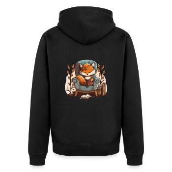 Foxy Reader - Unisex Premium Bio Zip Hoodie - Schwarz - Hinten - Nico (187cm)