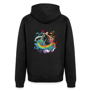 Rainbow Rhapsody - Unisex Premium Bio Zip Hoodie - Schwarz - Hinten - Nico (187cm)