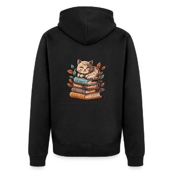 Die buchstäbliche Katze - Unisex Premium Bio Zip Hoodie - Schwarz - Hinten - Nico (187cm)