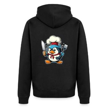 Cooking Penguin - Unisex Premium Organic Zip Hoodie - black - Back - Nico (187cm)