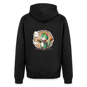 Rauchende Katze - Unisex Premium Bio Zip Hoodie - Schwarz - Hinten - Nico (187cm)