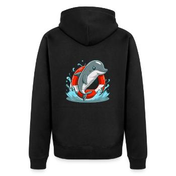Rettungsmission mit Delfin - Unisex Premium Bio Zip Hoodie - Schwarz - Hinten - Nico (187cm)