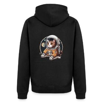 Kosmisches Abenteuer - Unisex Premium Bio Zip Hoodie - Schwarz - Hinten - Nico (187cm)