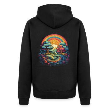 Regenbogen Wunderwelt - Unisex Premium Bio Zip Hoodie - Schwarz - Hinten - Nico (187cm)