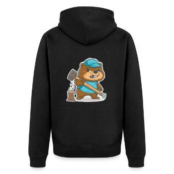 Biber bauen - Unisex Premium Bio Zip Hoodie - Schwarz - Hinten - Nico (187cm)