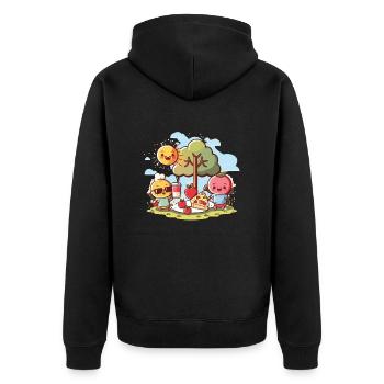 Korb der Freude - Unisex Premium Bio Zip Hoodie - Schwarz - Hinten - Nico (187cm)