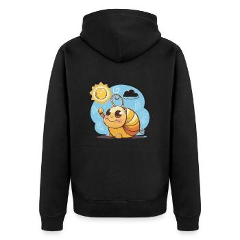 Verlangsamung - Unisex Premium Bio Zip Hoodie - Schwarz - Hinten - Nico (187cm)