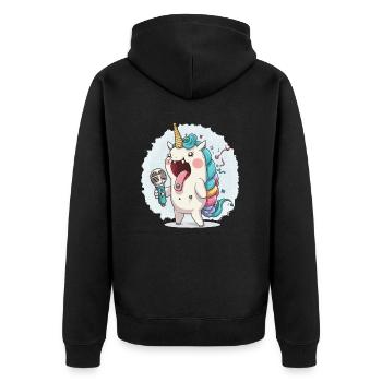 Einhorn-Harmonien - Unisex Premium Bio Zip Hoodie - Schwarz - Hinten - Nico (187cm)
