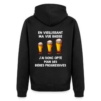 bières progressives cadeau jeux de mots pour papa - Veste à capuche bio Premium Unisexe - noir - Dos - Nico (187cm)