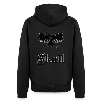 Totenkopf als Geschenkidee - Unisex Premium Bio Zip Hoodie - Schwarz - Hinten - Nico (187cm)