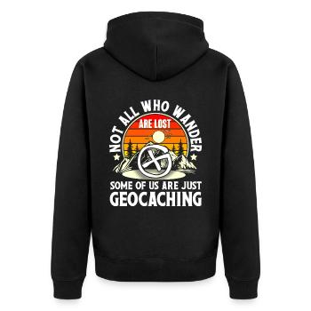 Geocache Geocaching Geocacher - Unisex Premium Organic Zip Hoodie - black - Back - Nico (187cm)