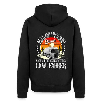 LKW Fahrer - Unisex Premium Bio Zip Hoodie - Schwarz - Hinten - Nico (187cm)