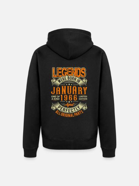 1966 Januar Fødselsdag Legend - Premium økologisk unisex-hættejakke - sort
