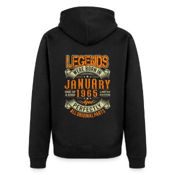 1965 Januar Geburtstag Legende - Unisex Premium Bio Zip Hoodie - Schwarz - Hinten - Nico (187cm)
