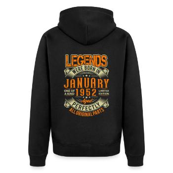 1952 Januar Geburtstag Legende - Unisex Premium Bio Zip Hoodie - Schwarz - Hinten - Nico (187cm)