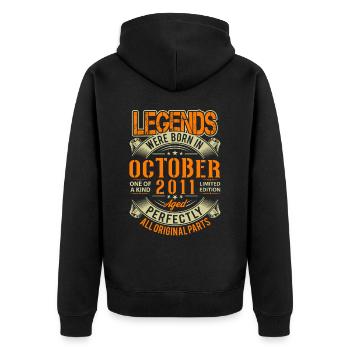 2011 Oktober Geburtstag Legende - Unisex Premium Bio Zip Hoodie - Schwarz - Hinten - Nico (187cm)