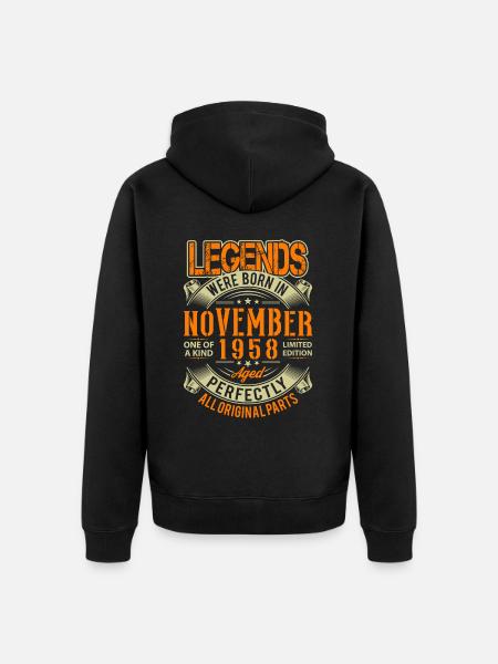 1958 November Birthday Legend - Unisex Premium Organic Zip Hoodie - black