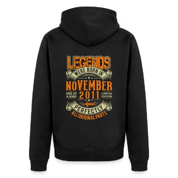 2011 November Geburtstag Legende - Unisex Premium Bio Zip Hoodie - Schwarz - Hinten - Nico (187cm)