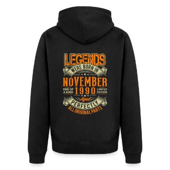 1990 November Geburtstag Legende - Unisex Premium Bio Zip Hoodie - Schwarz - Hinten - Nico (187cm)