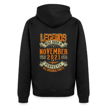 2021 November Geburtstag Legende - Unisex Premium Bio Zip Hoodie - Schwarz - Hinten - Nico (187cm)