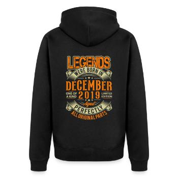 2019 Décembre Légende de l’anniversaire - Veste à capuche bio Premium Unisexe - noir - Dos - Nico (187cm)