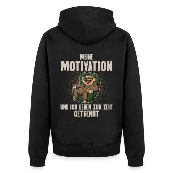 Meine Motivation Und Ich Leben Zur Zeit Getrennt - Unisex Premium Bio Zip Hoodie - Schwarz - Hinten - Nico (187cm)