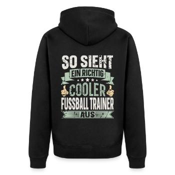 Fussball Trainer - Unisex Premium Bio Zip Hoodie - Schwarz - Hinten - Nico (187cm)