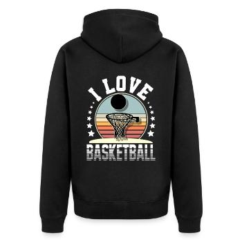 Basketball Basketballer - Unisex Premium Bio Zip Hoodie - Schwarz - Hinten - Nico (187cm)