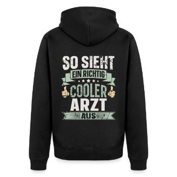 Arzt - Unisex Premium Bio Zip Hoodie - Schwarz - Hinten - Nico (187cm)