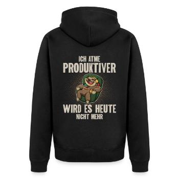 Ich Atme Produktiver Wird Es Heute Nicht - Unisex Premium Bio Zip Hoodie - Schwarz - Hinten - Nico (187cm)