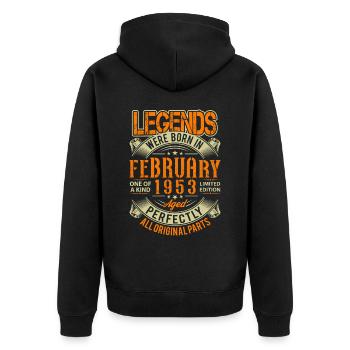 1953 Februar Geburtstag Legende - Unisex Premium Bio Zip Hoodie - Schwarz - Hinten - Nico (187cm)