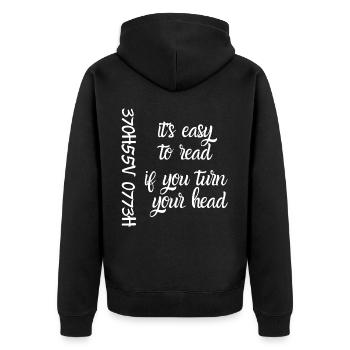 370H55V 0773H | Streetwear - Unisex Premium Bio Zip Hoodie - Schwarz - Hinten - Nico (187cm)