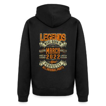 2022 März Geburtstag Legende - Unisex Premium Bio Zip Hoodie - Schwarz - Hinten - Nico (187cm)