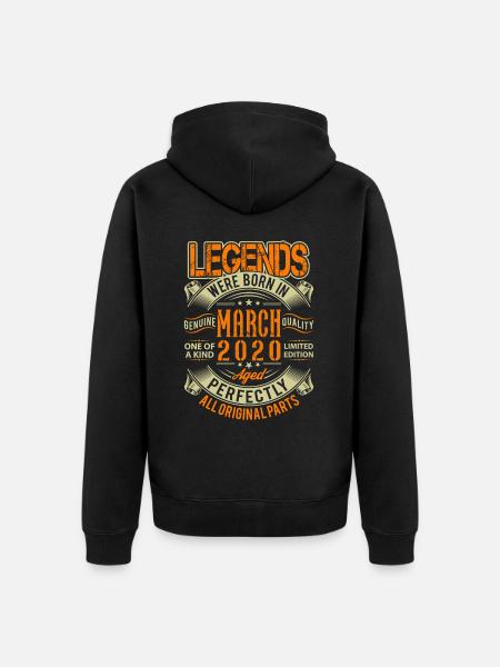 2020 March Birthday Legend - Unisex Premium Organic Zip Hoodie - black